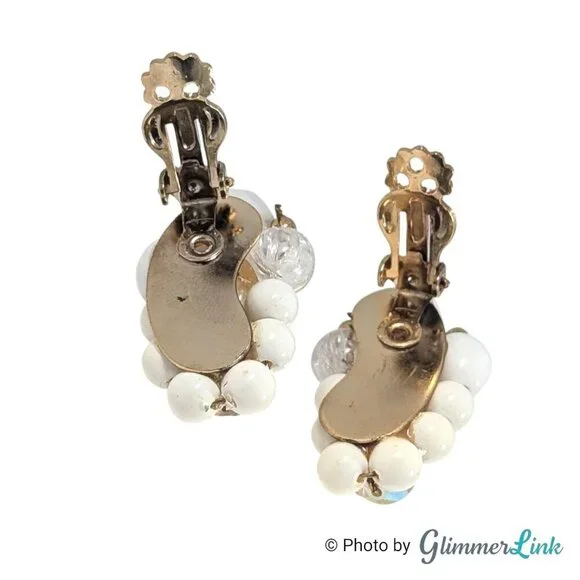 Vintage Multi Beaded Ear Climber Cluster Gold Tone Mid-Century Clip On Earrings - Picture 8 of 11